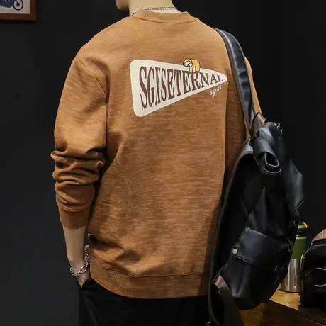 潮牌卫衣男春秋款圆领男款重磅美式印花衣服春季2024新款长袖大码商品大图