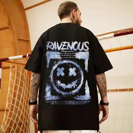 oversize港风潮牌国潮嘻哈小恶魔短袖T恤男潮宽松大码情侣装半袖商品大图