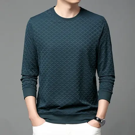 卫衣男士休闲提花秋季新款t恤长袖上衣服中年宽松套头衬衣打底衫商品大图