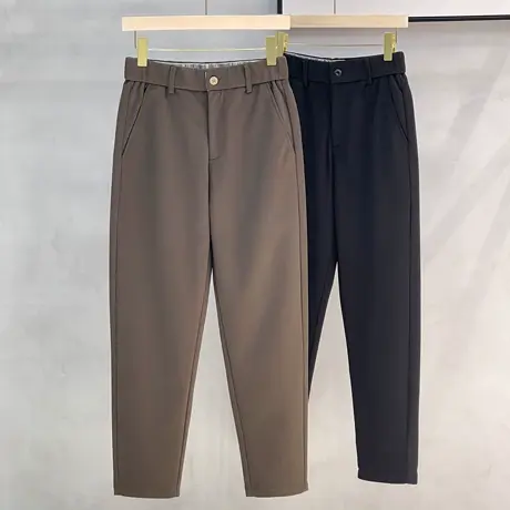 松紧腰380g重磅星空毛呢加厚加绒长裤子男款宽松直筒九分休闲裤男商品大图