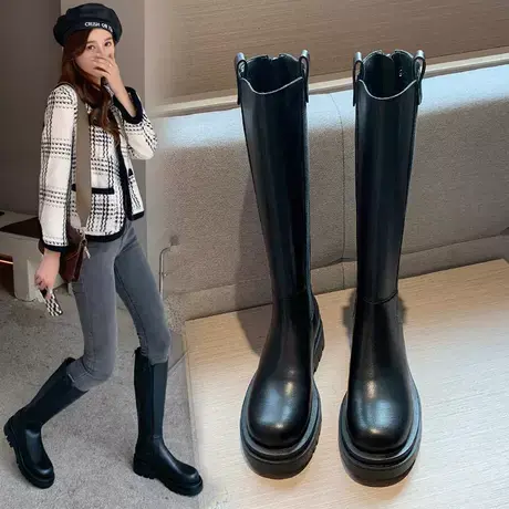 长筒靴女不过膝2023新款秋季马丁厚底长靴mona同款英伦风骑士靴子商品大图
