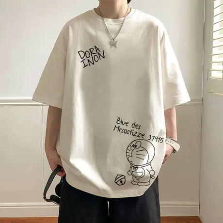 多啦A梦短袖T恤男夏季2025新款纯棉体恤港风潮牌男装上衣休闲半袖商品大图