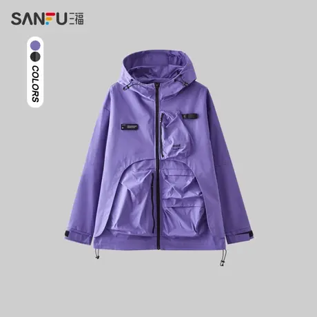 三福2024春季男士机能袋夹克 街头潮流拼接连帽外套男482473图片