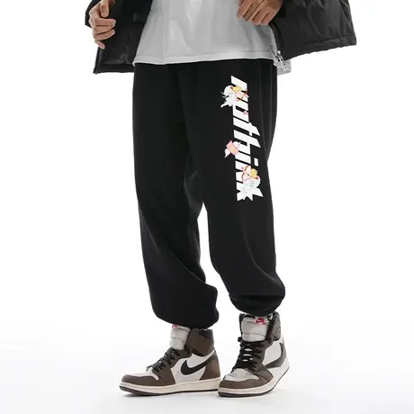 Nuthink日系潮流原宿风字母长裤男潮牌oversize宽松简约运动裤冬商品大图