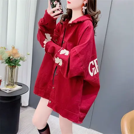 复古宽松慵懒风大码牛仔外套女2023新款春秋韩版洋气休闲夹克上衣商品大图