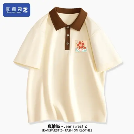 真维斯Z+短袖t恤女夏季2024新款撞色正肩上衣女装polo领打底衫H商品大图