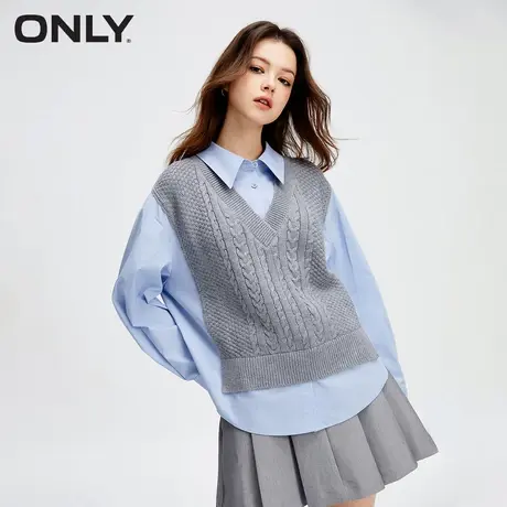 ONLY奥莱春季新款学院风简约假两件马甲针织衬衫女商品大图