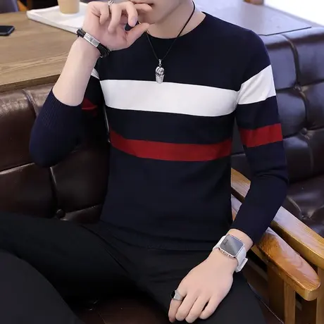 毛衣男2023秋冬季男士圆领毛衣潮流韩版修身毛线衫青少年打底衫男商品大图