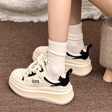 爆款美拉德小白鞋女2023新款秋季ins潮百搭小众原创厚底休闲运动商品大图