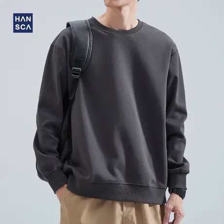 hansca重磅卫衣男秋冬款圆领套头青少年美式宽松休闲运动无帽上衣商品大图