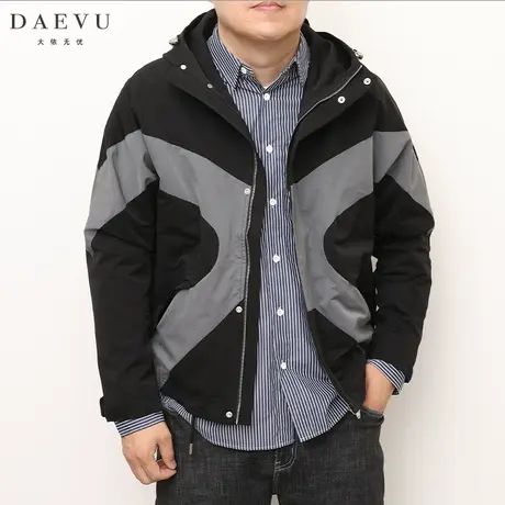 DAEVU秋新款拼接日韩大号潮胖子加肥加大码男士短款连帽夹克外套图片