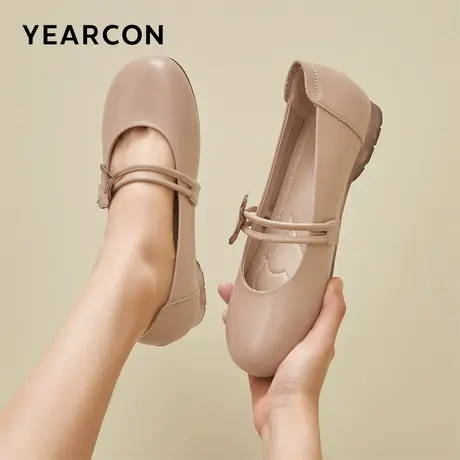 意尔康牛皮软面芭蕾鞋妈妈鞋中老年舒适牛筋软底真皮玛丽珍女鞋商品大图