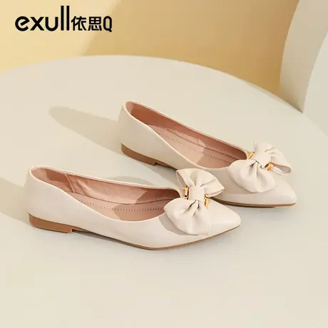 依思q平底鞋女2024春季新款一脚蹬女鞋百搭软皮软底不累脚孕妇鞋商品大图