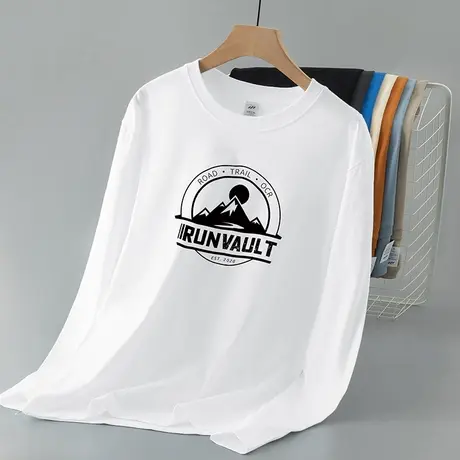 重磅纯棉长袖t恤男宽松内搭打底衫白色秋衣小衫美式全棉圆领体恤商品大图