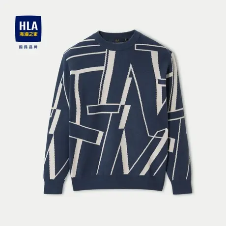 HLA/海澜之家圆领长袖针织衫满身几何提花柔软亲肤套头毛衣上衣男商品大图
