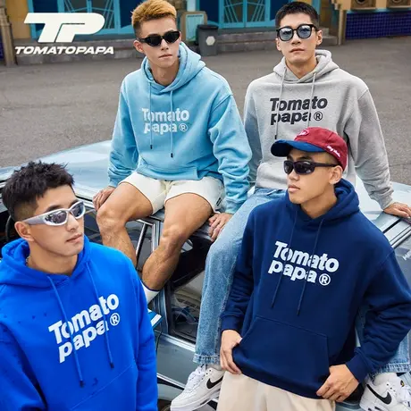 TOMATOPAPA秋冬连帽卫衣23新款宽松潮牌字母简约少年百搭棉套头衫商品大图