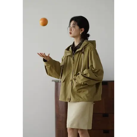 嘉茱莉2023秋季新款小个子风衣外套女1OO棉短款宽松休闲上衣外套图片