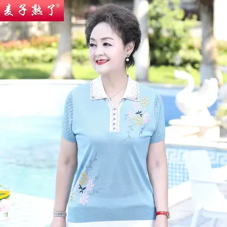 妈妈夏装针织T恤薄阔太太60岁中老年人女装短袖小衫上衣春夏新款商品大图
