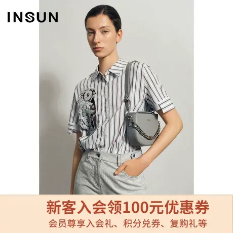 恩裳夏季商场同款时尚简约条纹设计感小众立领衬衫图片