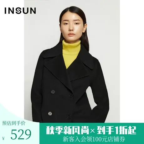 恩裳冬季商务通勤气质保暖黑色短款西装毛呢外套图片