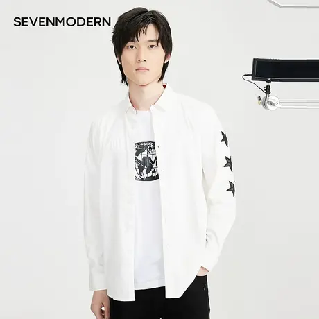 【清仓商场同款】柒牌男装奥莱潮牌SVNMDN长袖衬衫男白色潮流衬衣商品大图