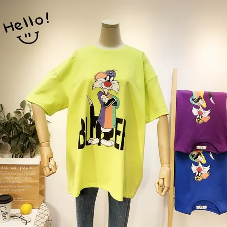 2020春夏新款韩国东大门ins潮嘻哈慵懒休闲短袖打底宽松BF大码女图片