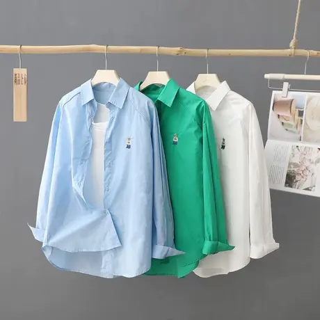 洋气刺绣衬衫女长袖春装2023新款时尚百搭纯棉上衣休闲百搭衬衣图片