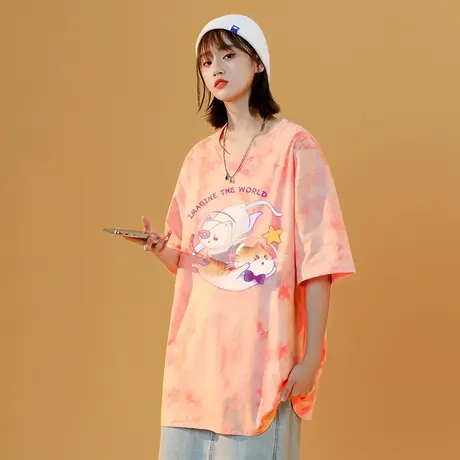 扎染t恤女短袖2023年新款大码胖mm夏装设计感小众上衣纯棉体恤潮商品大图