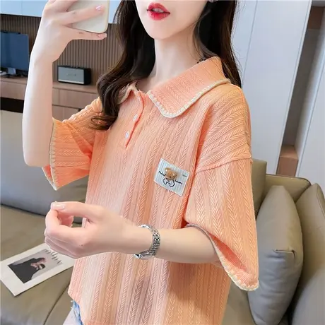 翻领polo衫短袖t恤女2023新款夏季韩版宽松大码女装撞色百搭上衣图片