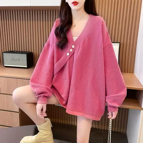 设计感小众毛衣女秋冬装韩版宽松bf慵懒风加厚外穿针织蝙蝠衫外套图片