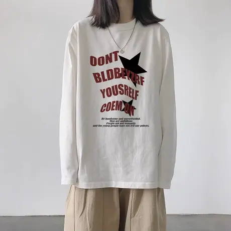 纯棉长袖t恤女秋季2023新款宽松韩版小个子内搭打底衫圆领上衣ins图片
