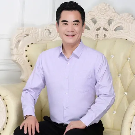 中老年衬衣男长袖爸爸装夏季薄款上衣中年男士衬衫喜庆婚礼服工装图片