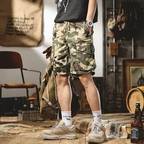 美式复古夏季新款大口袋迷彩工装宽松短裤休闲男潮流五分裤百搭裤商品大图