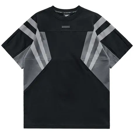 VIP反光条拼接短袖t恤男夏季撞色半袖体恤机能解构设计感小众上衣图片