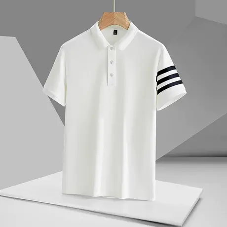 夏季新款冰丝高端polo衫男士英伦潮流修身短袖纯色翻领t恤上衣服图片