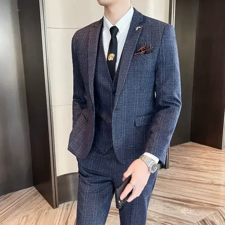 西服套装男士三件套修身商务正装帅气伴郎团新郎结婚礼服西装外套图片