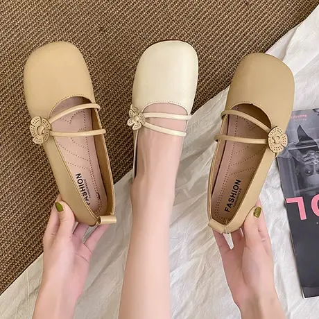 玛丽珍浅口单鞋女夏2023新款韩版百搭牛筋软底豆豆鞋配裙子奶奶鞋商品大图