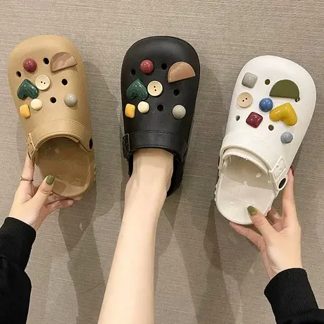 洞洞鞋女夏季ins潮时尚外穿创意几何厚底防滑凉鞋沙滩包头凉拖鞋商品大图