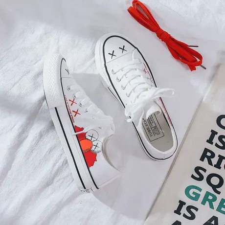 网红芝麻街帆布鞋子女2020夏季新款港风小白板鞋ulzzang学生韩版商品大图