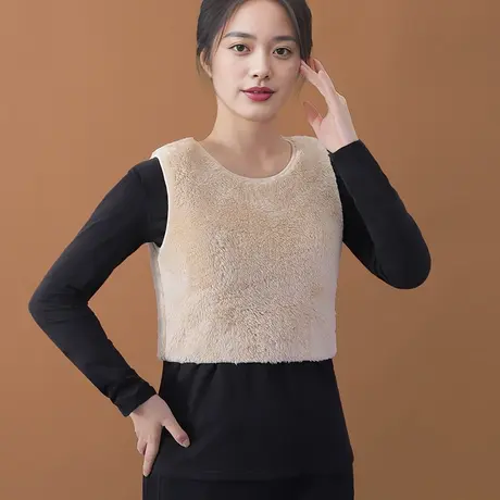 珊瑚绒护背护心口短背心女前胸保暖半截无袖坎肩圆领商品大图