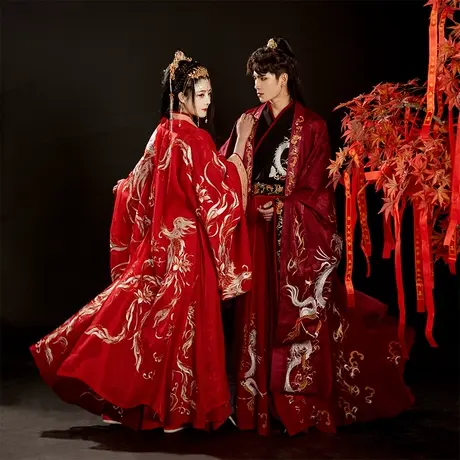 如梦霓裳x神都夜行录联名款烛龙九凤汉服古风红色大袖衫齐腰襦裙图片