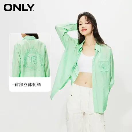 ONLY2024夏季新款时尚通勤百搭刺绣翻领宽松长袖衬衫女|124205010商品大图