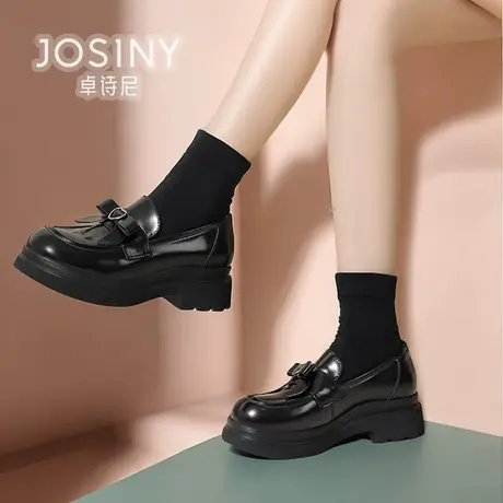 卓诗尼女鞋2024春季新款乐福鞋女粗跟小皮鞋商场同款402A24411商品大图