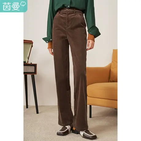 【商场同款】茵曼休闲女2023年冬季新款宽松直筒显瘦高腰棉质长裤图片