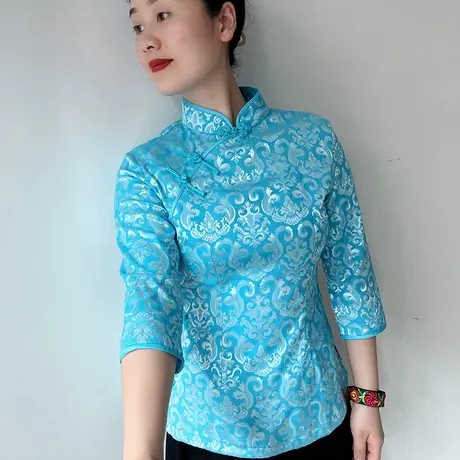 傲雪屋秋季新品开襟中式旗袍上衣修身显瘦唐装女名国风经典盘扣商品大图