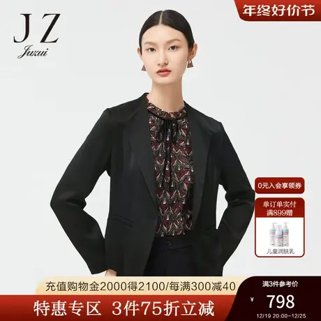 JZ玖姿官方奥莱气质职业通勤风春新款女纯色简约干练黑色短款西装商品大图