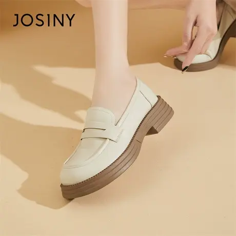 Josiny/卓诗尼乐福鞋女2024新款一脚蹬英伦风黑色单鞋平底小皮鞋图片
