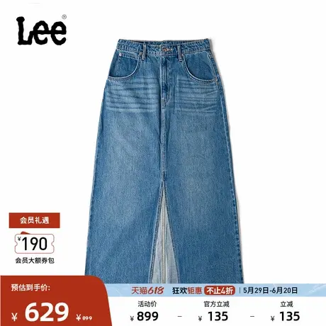 Lee商场同款舒适版经典五袋款正面开叉设计中浅蓝女牛仔半裙潮流图片