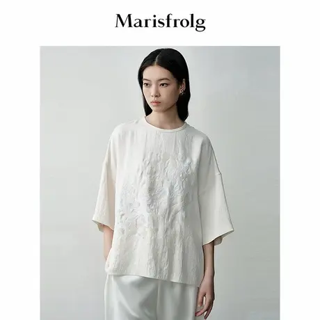 【珠片刺绣】Marisfrolg玛丝菲尔2025秋新款醋酸重工刺绣短袖上衣商品大图