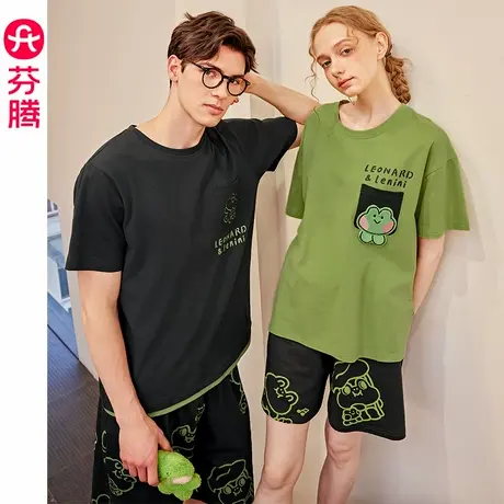 芬腾情侣睡衣夏季纯棉短袖薄款凉感女士套装布朗熊男款大码家居服图片